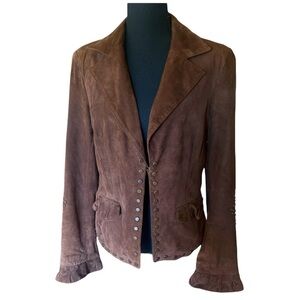 ELEMENTS Leather Suede Studded Jacket Women’s Size 10 Brown NWOT Gorpcore